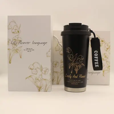 Lily Design Ceramic Coffee Cup with 316 Stainless Steel Thermos Mug - 11