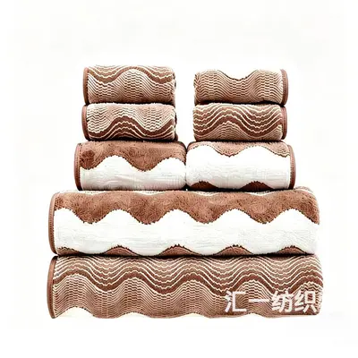 Coral fleece bath towel set, water wave pattern, thick - 7