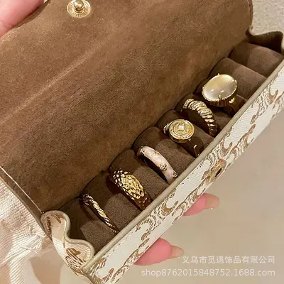 Gold egg-shaped gemstone stackable ring for women - 6