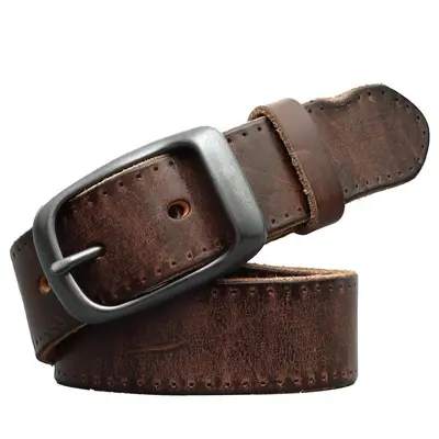 First layer pure leather belt with pin buckle for men, retro versatile denim belt, simple everyday leather belt for men - 3