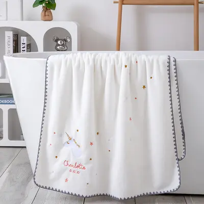 Coral velvet bath towel, absorbent, soft, cartoon embroidered - 2