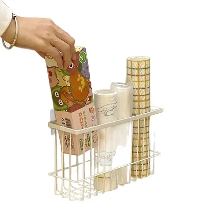Refrigerator Magnetic Storage Rack Side Organizer No-Drill Wall-Mounted Plastic Wrap Bag Tissue Paper Spice Storage