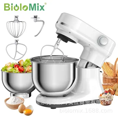 跨境立式厨师机5.5L+4L双碗和面机8档搅拌打蛋揉面机stand mixer