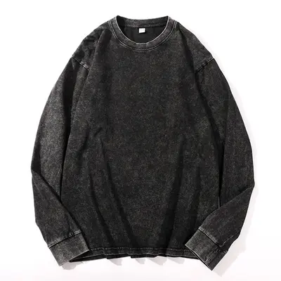 Pure Cotton Washed Long-Sleeve T-Shirt, Drawstring, Oversized Retro Fit - 9