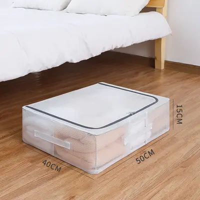 Speicherbox unter dem Bett mit dickem Stahlrahmen aus PVC und großem Fassungsvermögen, geschlossene, feuchtigkeitsbeständige Speicherbox mit verstärktem Stoff und transparenter Speicherbox - 9