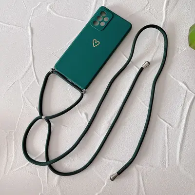 Crossbody Protective Case for Samsung A51/A71 and S21FE with Small Gold Heart Charm, Fits - 10