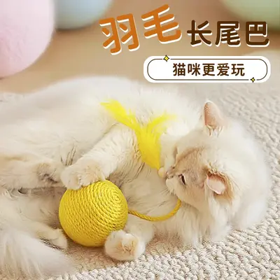 HOOPET Feather Sisal Ball Cat Toy with Long Rope Teaser Wand - 3