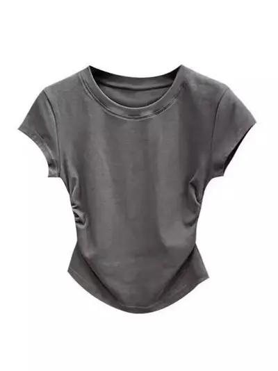 Trendy sexy girl pure desire waist wrap short sleeve t-shirt for women, summer new solid color sweater slim fit short top for women.