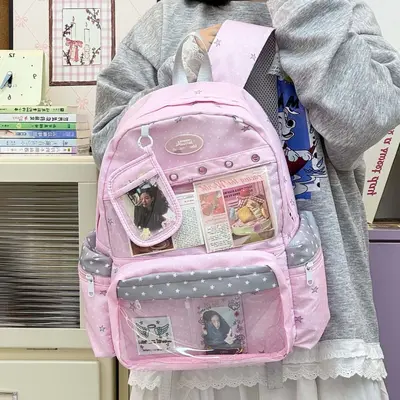Angel Polka Dot School Backpack, Laptop Compartment, Large Capacity - 3