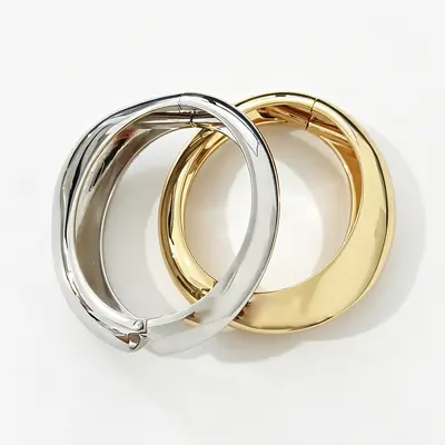 Metal open elastic couple bracelet, irregular design - 3