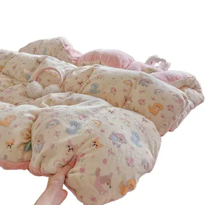 Milk Velvet Four-Piece Bedding Set, Double-Sided Fleece Lined