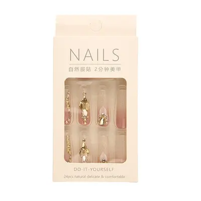 2026 INS Super Hot Wearable Nail Tips Cross-Border Luxurious Version Sunlight Glittering Long Press-On Nails Wholesale Ready-Made Rhinestone