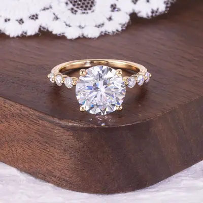 1-5 Carat Moissanite Wedding Ring, S925 Sterling Silver, 18K Gold Plated - 10