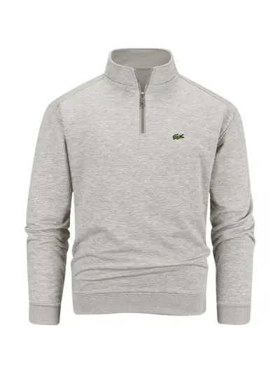 Half-Zip Terry Loop Sweatshirt with Embroidery, Autumn Winter