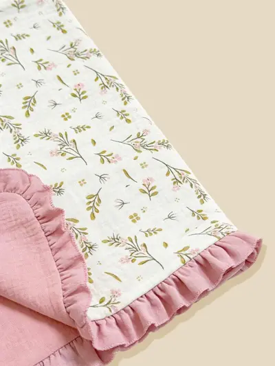 4-Layer 100% Cotton Ruffled Baby Swaddle Blanket