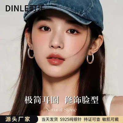 s925纯银针简约素圈耳环圈圈2025新款爆款气质大气圆圈耳圈防过敏 - 2