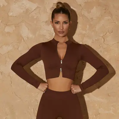 Women's Zip Sports Set, Long Sleeve Top and Long Pants, Seamless