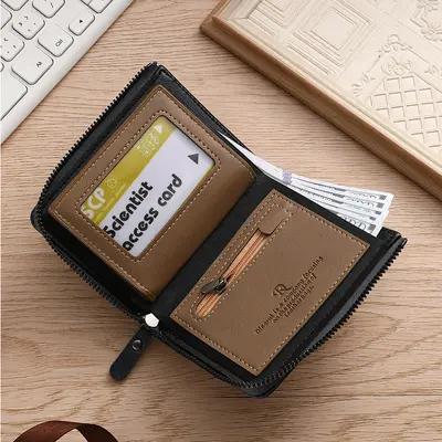 Men's Retro Zipper Small Bag, Multi-Card Slot Wallet - 4