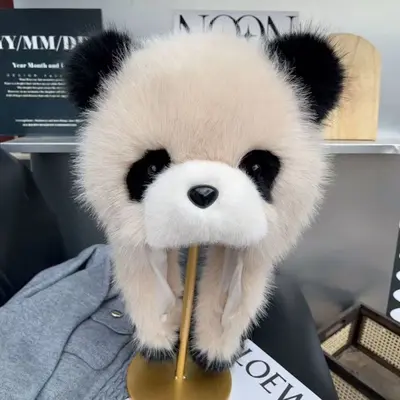 Kadın panda bere ve atkı 2'li set, kış, polar astarlı, rüzgar geçirmez - 10