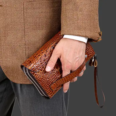Men's Clutch Bag with Crocodile Pattern, Large Capacity, Multi-Compartment - 4