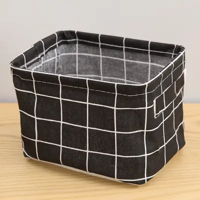 Printed Cotton-Linen Fabric Storage Basket with Handle - 9