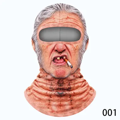 Ski Balaclava, Windproof, Thick Fleece, Funny Old Man Face Print - 7