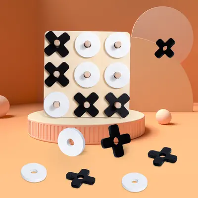 Montessori Wooden Tic-Tac-Toe Puzzle Board, Geometric Shape Assembly Game - 4