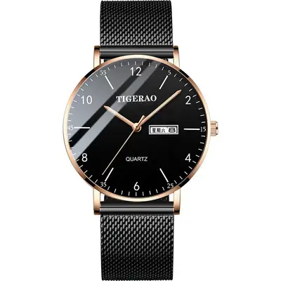 Neue Herrenarmbanduhr Business komfortable Quarzuhr wasserdicht glänzender Ledergeflecht Gürtel Modetrend Großhersteller ultraflach - 11