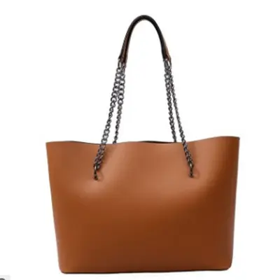 Soft Leather Large-Capacity Women's Tote Bag with Chain Shoulder Strap - 5