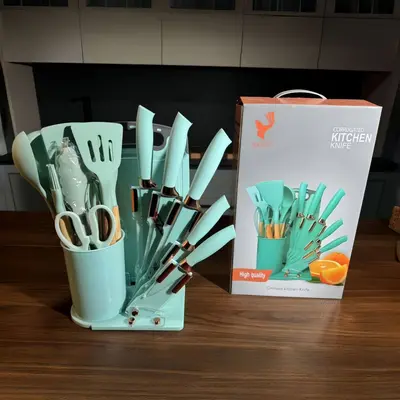 Paslanmaz çelik mutfak bıçağı seti, 19 parçalı, akrilik standlı - 6