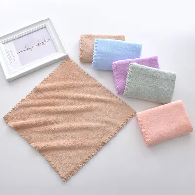 Plain coral velvet square towel manufacturer wholesale soft and absorbent kindergarten small towel home children hand towel fabric - 8