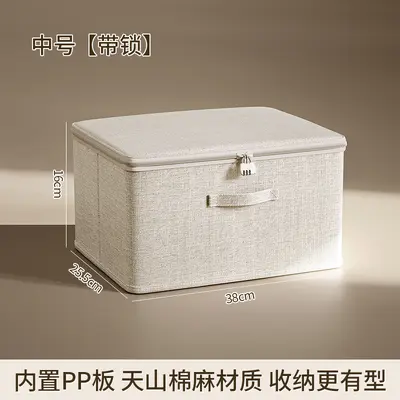 Large capacity foldable clothing storage box with lid and lock, linen - 10