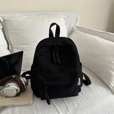 Women's Corduroy Striped Forest Style Backpack, 2025 - 6