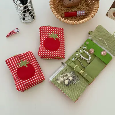 Passport holder, red plaid design, portable mini storage - 4