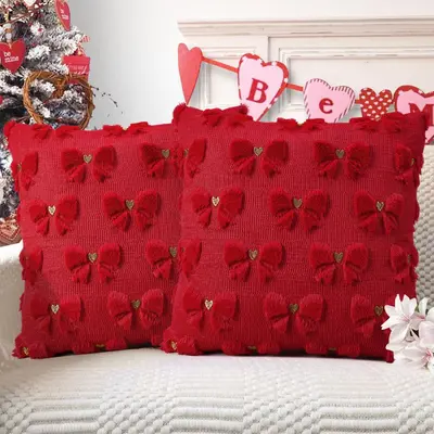 Cross-border Valentine's Day Plush Pillow Cover Heart Embroidery Jacquard Cushion Living Room Sofa Holiday Decoration Pillow Case - 12