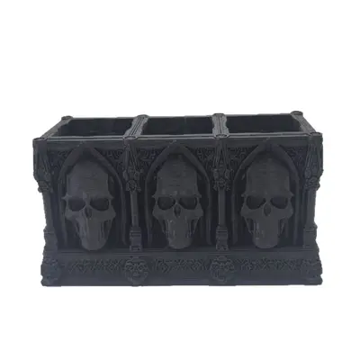 3D Printed Skull Pen Holder and Makeup Brush Storage Box, Gothic Style Gift - 5