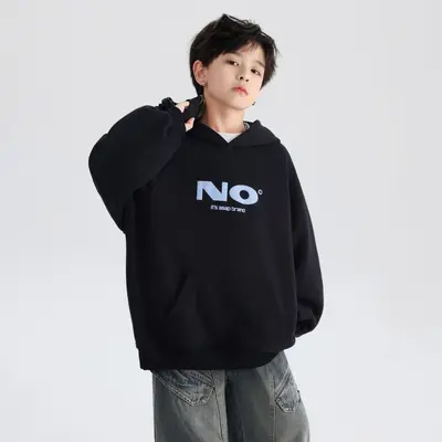Boys' Black Hooded Sweatshirt for Autumn