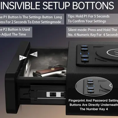 Akıllı Mini Tabanca Kasası, Kablosuz Şarjlı, Bluetooth ve Ekranlı, Yatak Başı