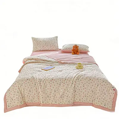 Class A Soybean Fiber Summer Quilt Set 4-Piece Summer Air Conditioning Quilt Baby Summer Cool Quilt Quilt Cover Student Dormitory Double-Layer Gauze Bedding Set 4 - 6