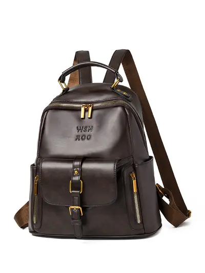 Women's Soft Leather Backpack, Large Capacity Retro School Bag - 6