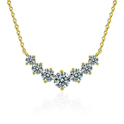925 Silver Moissanite Necklace, Seven Princess Design, Clavicle Chain - 7