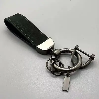 Genuine Leather Men's Car Keychain with Metal Key Ring - 8