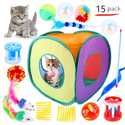 新款现货 猫玩具套装15件套 猫帐篷多款组合宠物玩具猫用品