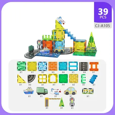 Colored Window Magnetic Building Block Set, 7.5C Printed Road and City Design - 13
