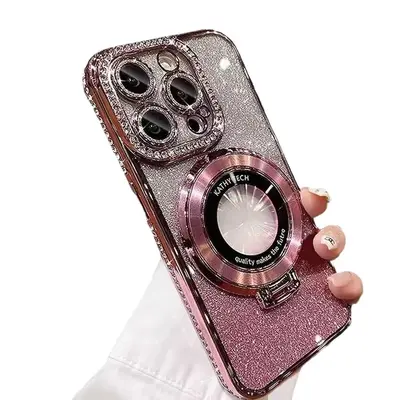 Glitter Magnetic Stand Phone Case for iPhone 17 Pro Max with Lens Protector - 6