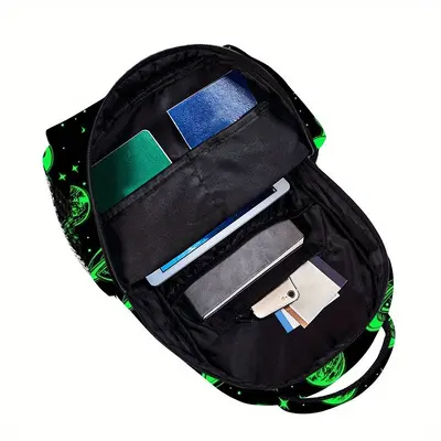Glow-in-the-Dark Alien Planet Pattern Student Backpack for Boys - 5