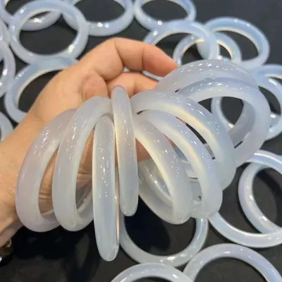 Natural agate bracelet, white moonlight chalcedony, ice transparency - 7