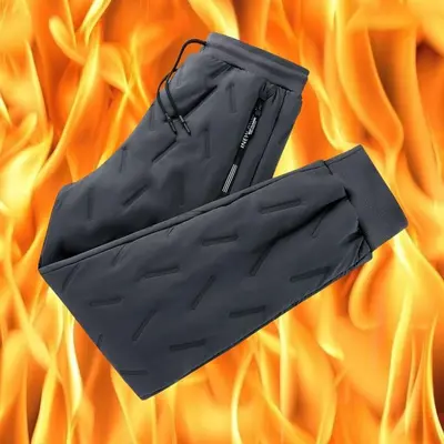 Men's Fleece-Lined Thickened Windproof Cotton Trousers, Lamb Wool Warm Casual Pants