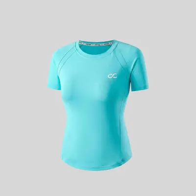 Kadın hızlı kuruyan kısa kollu spor T-shirt, mavi, nefes alabilir