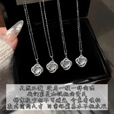 S925 sterling silver white chalcedony flower necklace